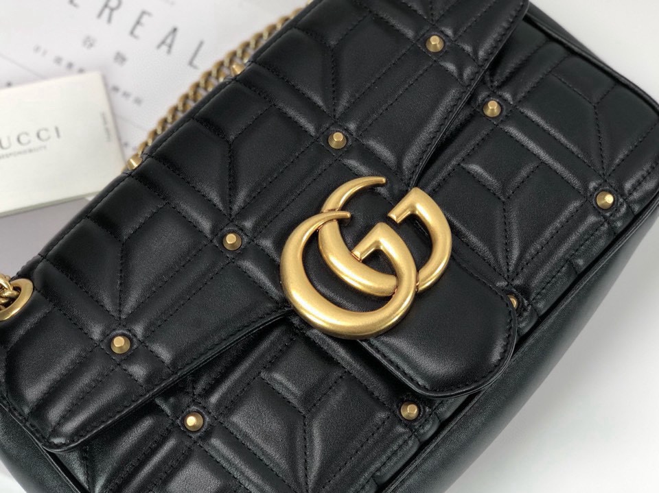 Gucci GG Marmont Studded Handbag 443496 (Black)