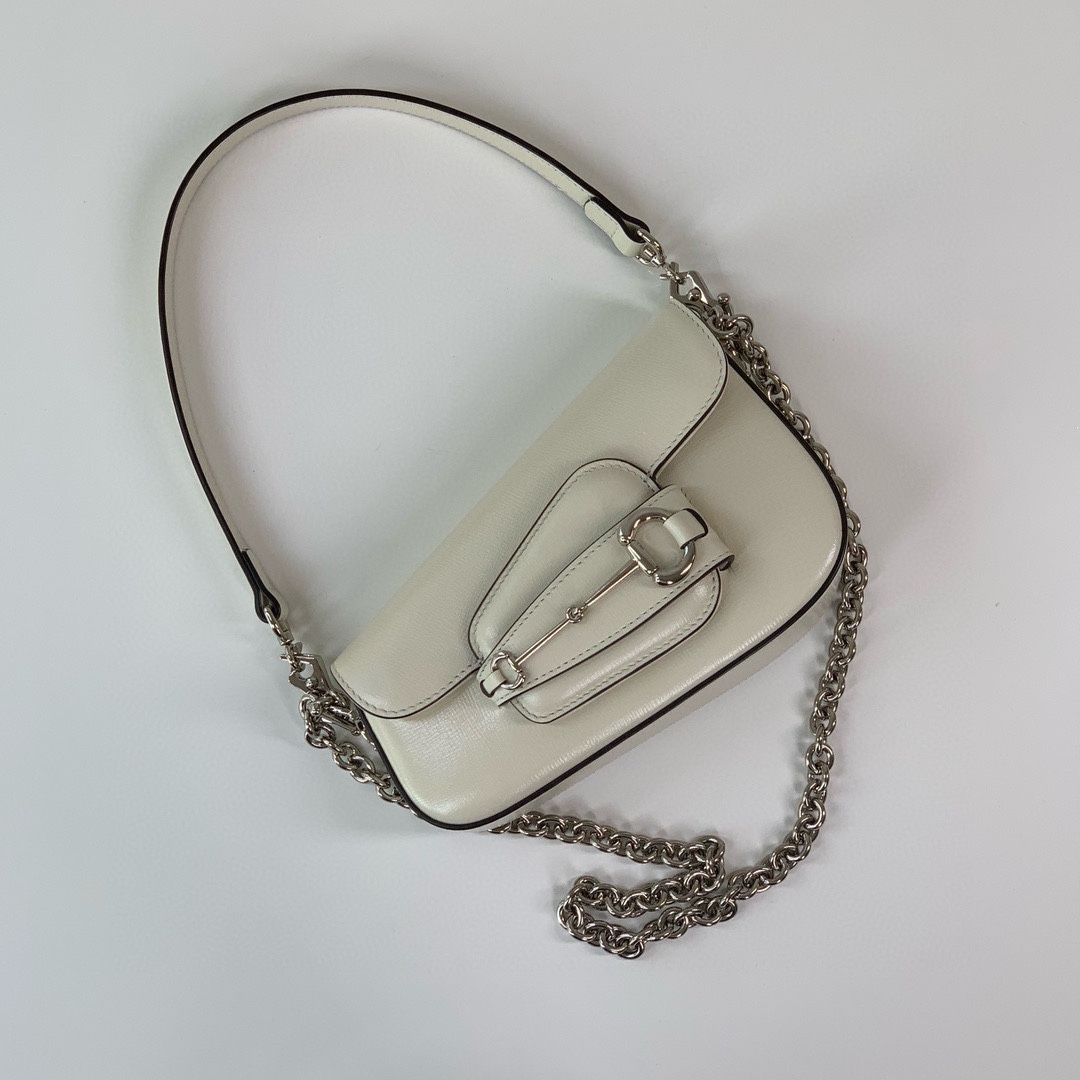 Gucci Horsebit 1955 Mini Asymmetrical Shoulder Bag 774209 (White)