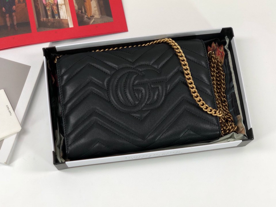 Gucci GG Marmont Leather Crossbody Bag 474575 (Black)