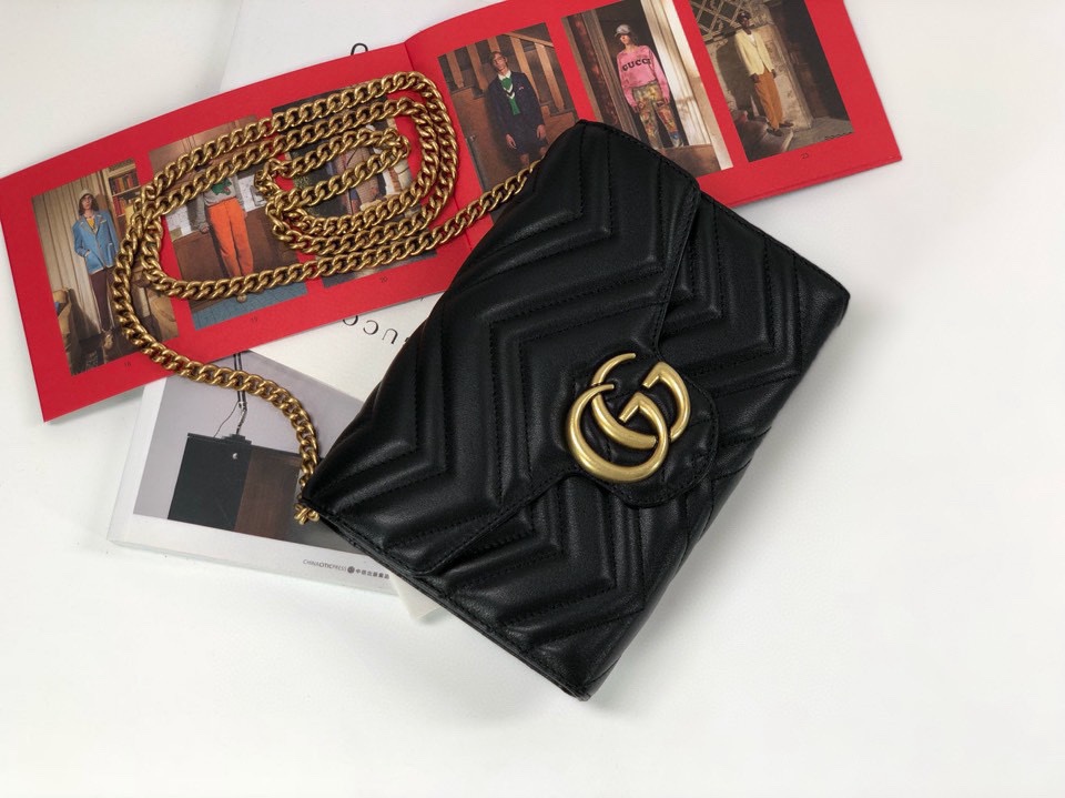 Gucci GG Marmont Leather Crossbody Bag 474575 (Black)