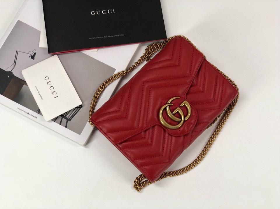 Gucci GG Marmont Leather Crossbody Bag 474575 (Bright Red)