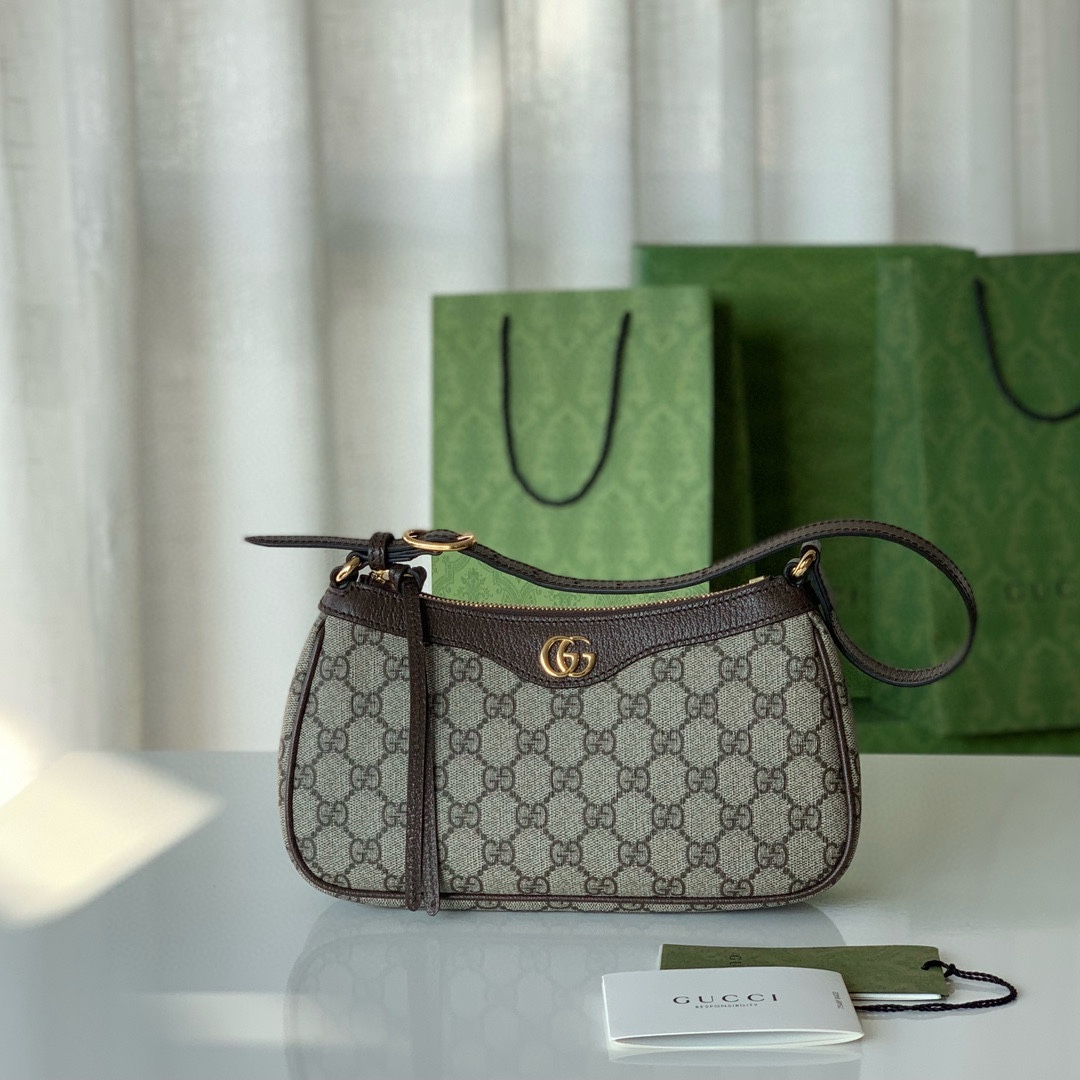 Gucci Ophidia Small Handbag 735145 (Beige and Dark Brown)