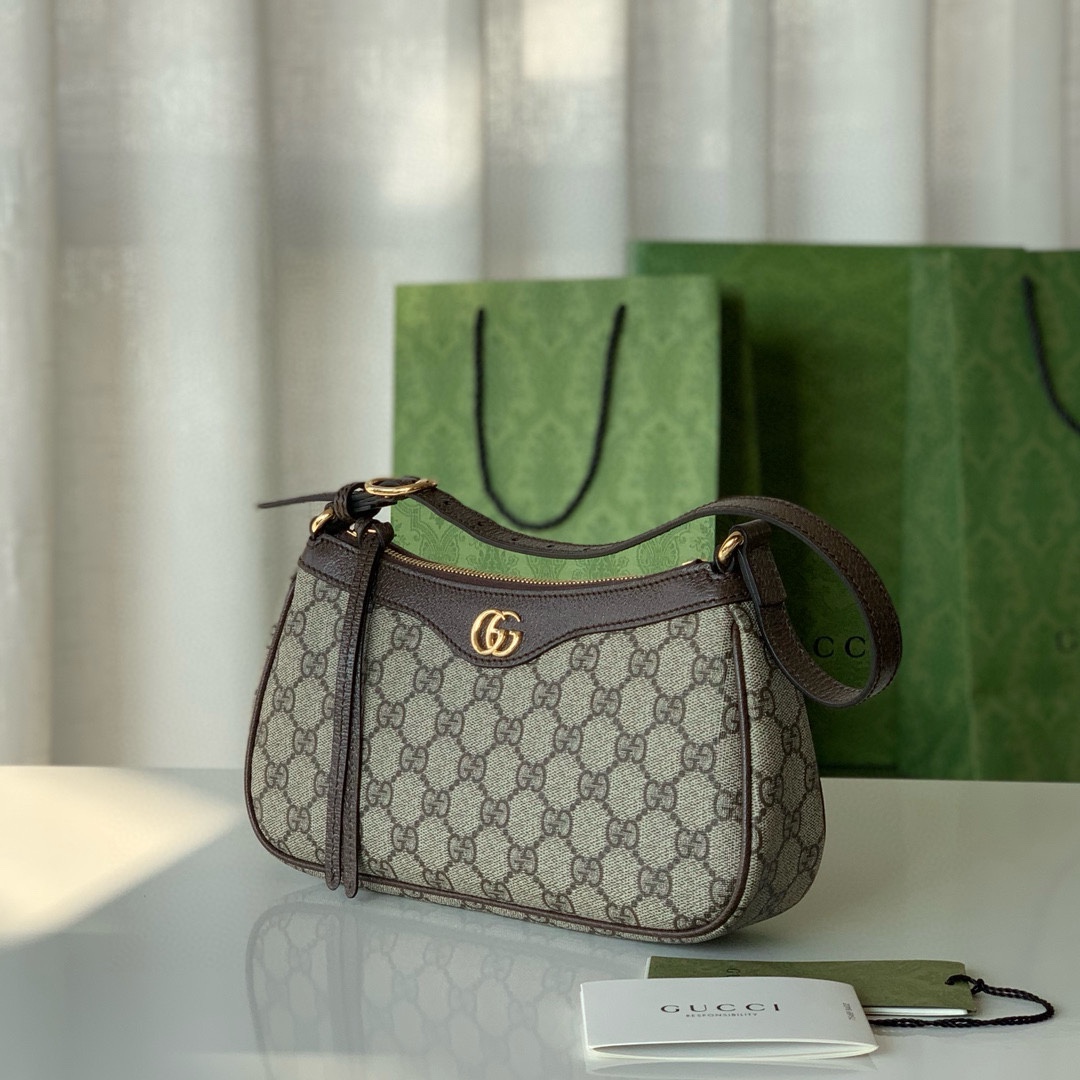 Gucci Ophidia Small Handbag 735145 (Beige and Dark Brown)