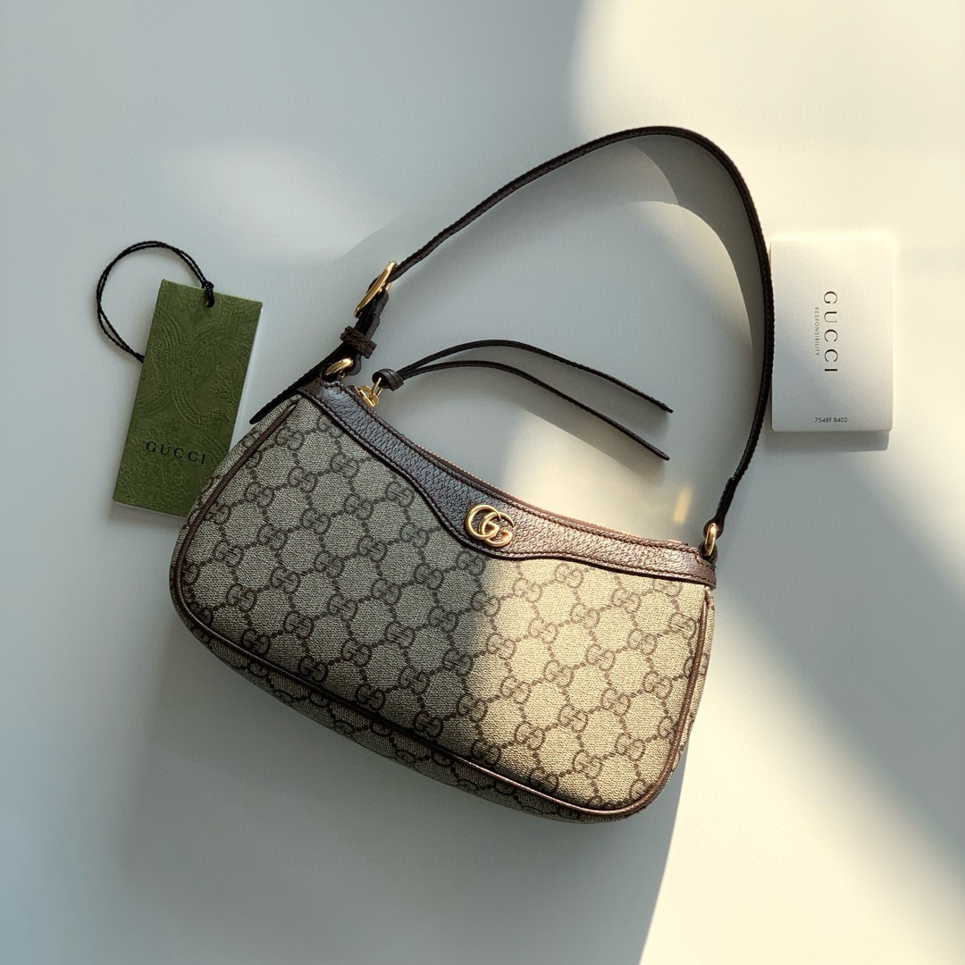 Gucci Ophidia Small Handbag 735145 (Beige and Dark Brown)