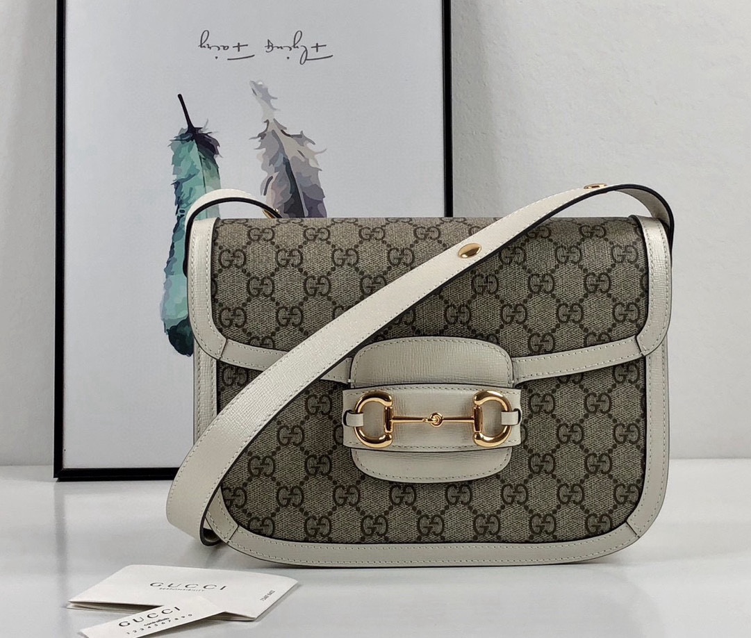 Gucci 1955 Horsebit Shoulder Bag 602204 (Brown and White)