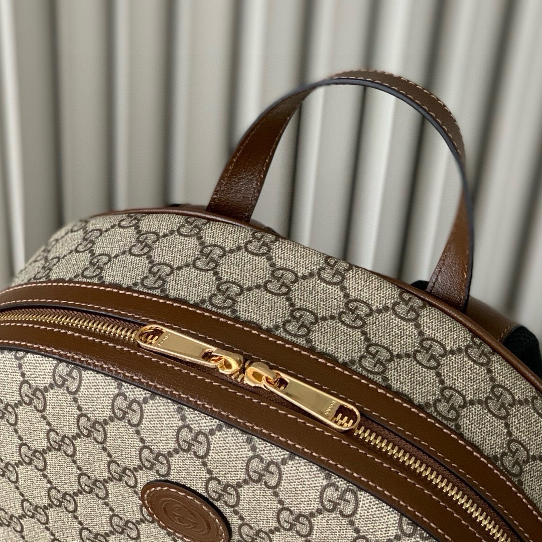 Gucci Interlocking Double G Oval Backpack 704017 (Beige and Ebony)