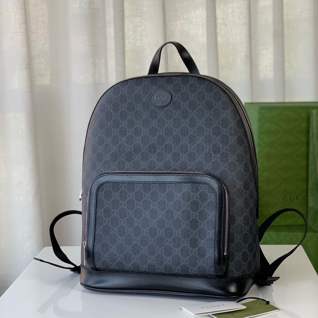 Gucci Interlocking Double G Leather Oval Backpack 704017 (Black)