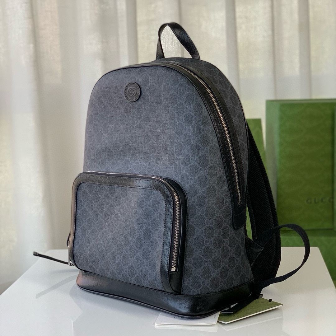 Gucci Interlocking Double G Leather Oval Backpack 704017 (Black)