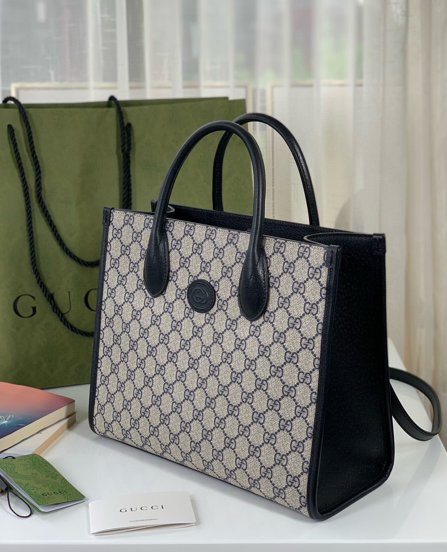 Gucci Interlocking Double G Tote Bag 659983 (Beige and Blue)