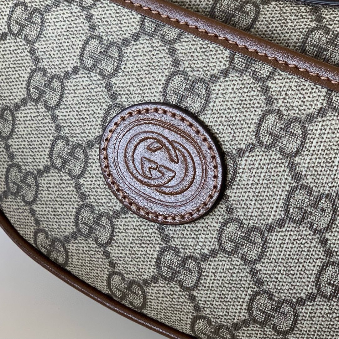 Gucci GG Interlocking Double G Oval Mini Half-Moon Handbag 726843 (Beige/Ebony)