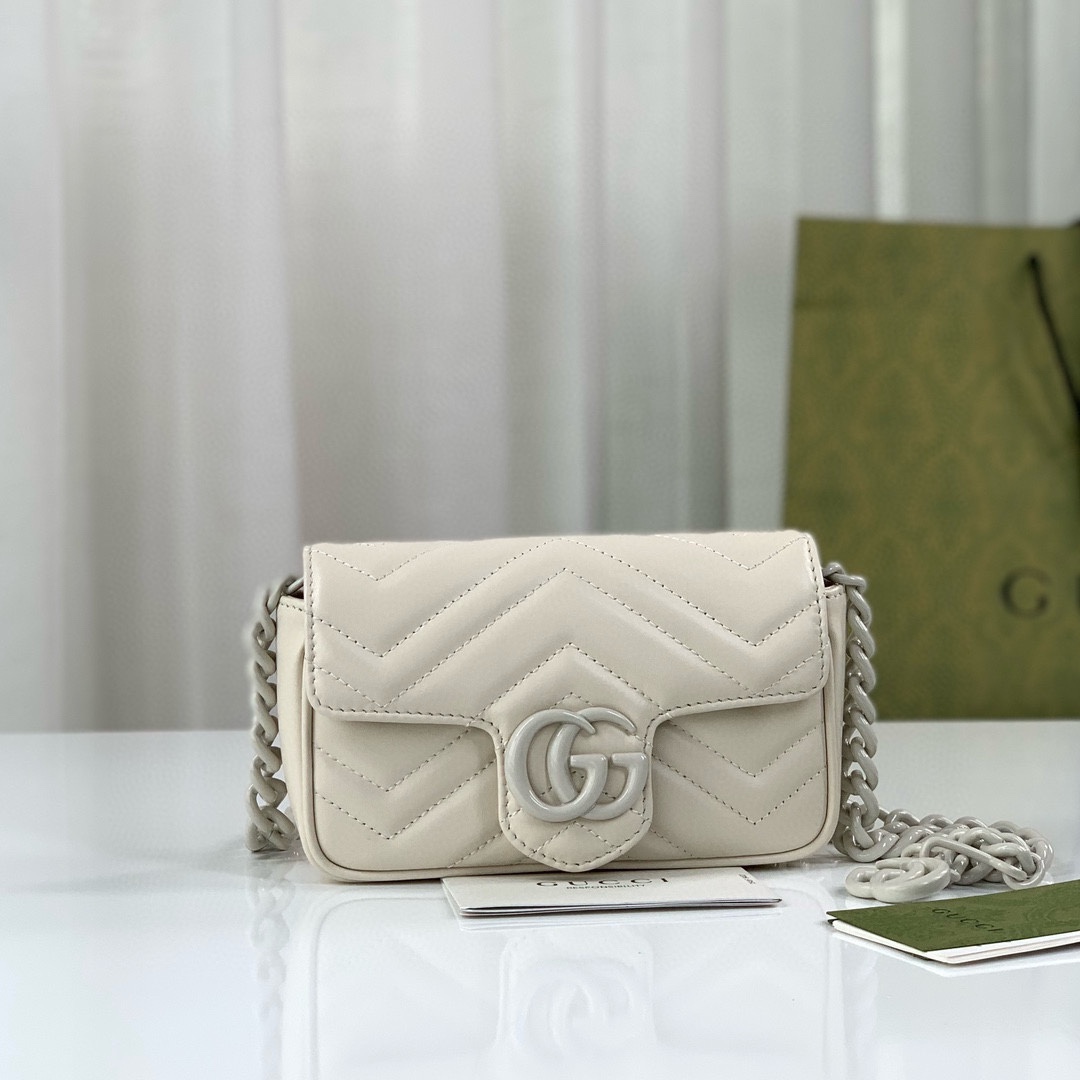 Gucci Marmont Mini Shoulder Bag 699757 (White Quilted V-Leather)