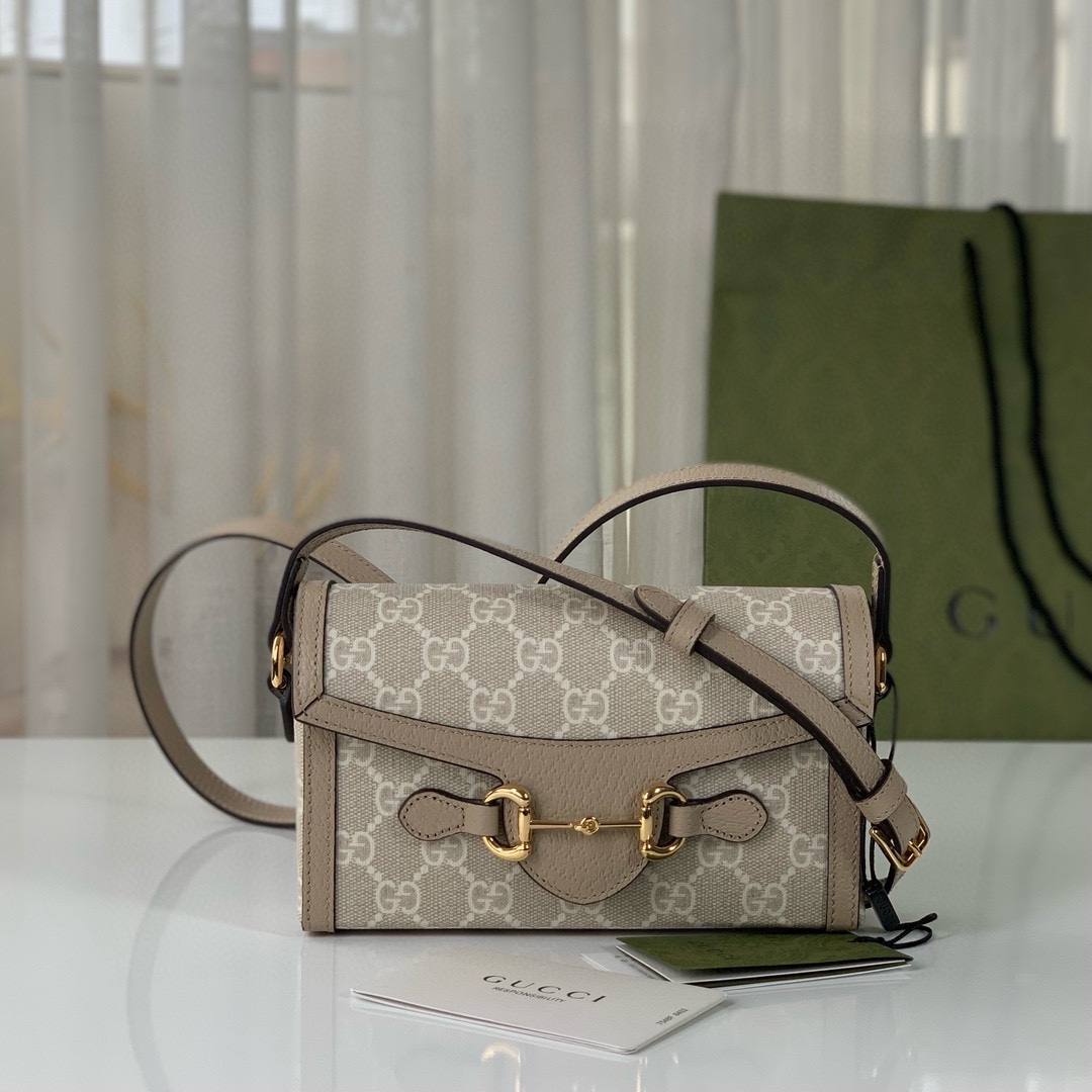 Gucci Horsebit 1955 Mini Handbag 699296 (Beige and White)