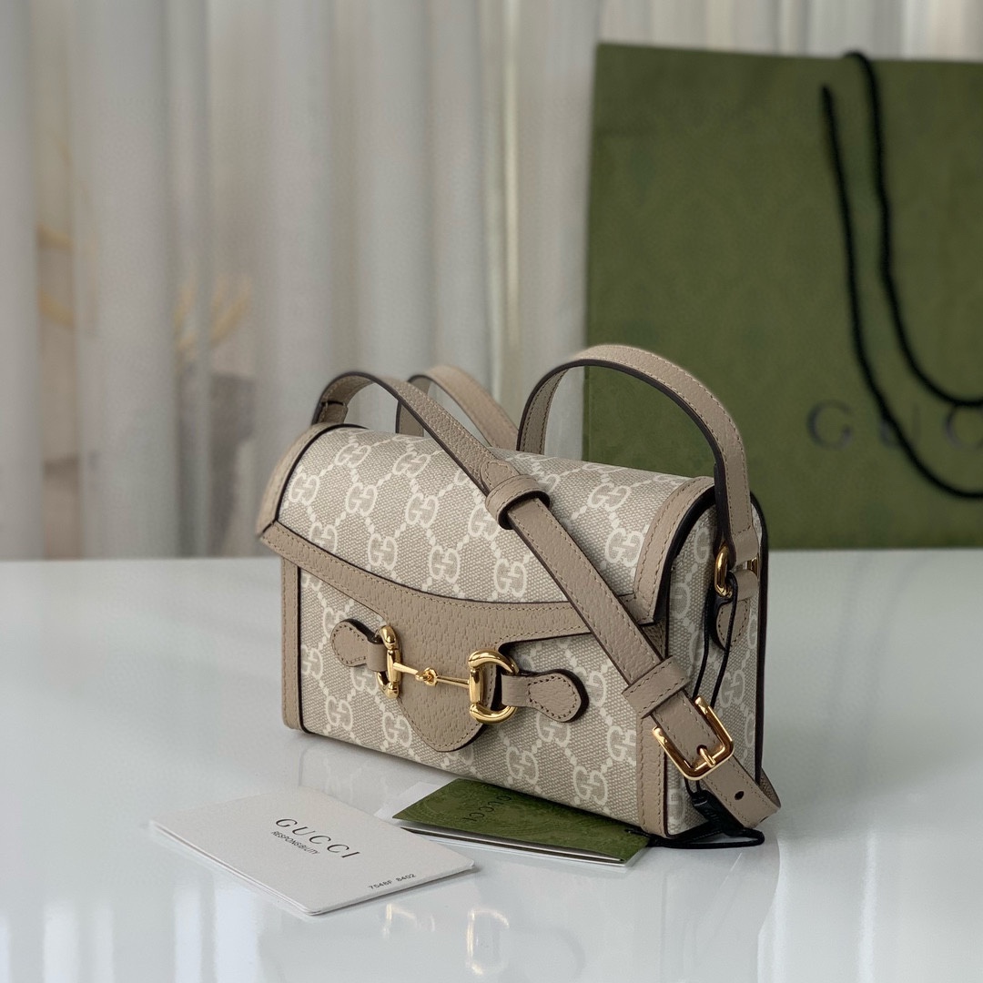 Gucci Horsebit 1955 Mini Handbag 699296 (Beige and White)