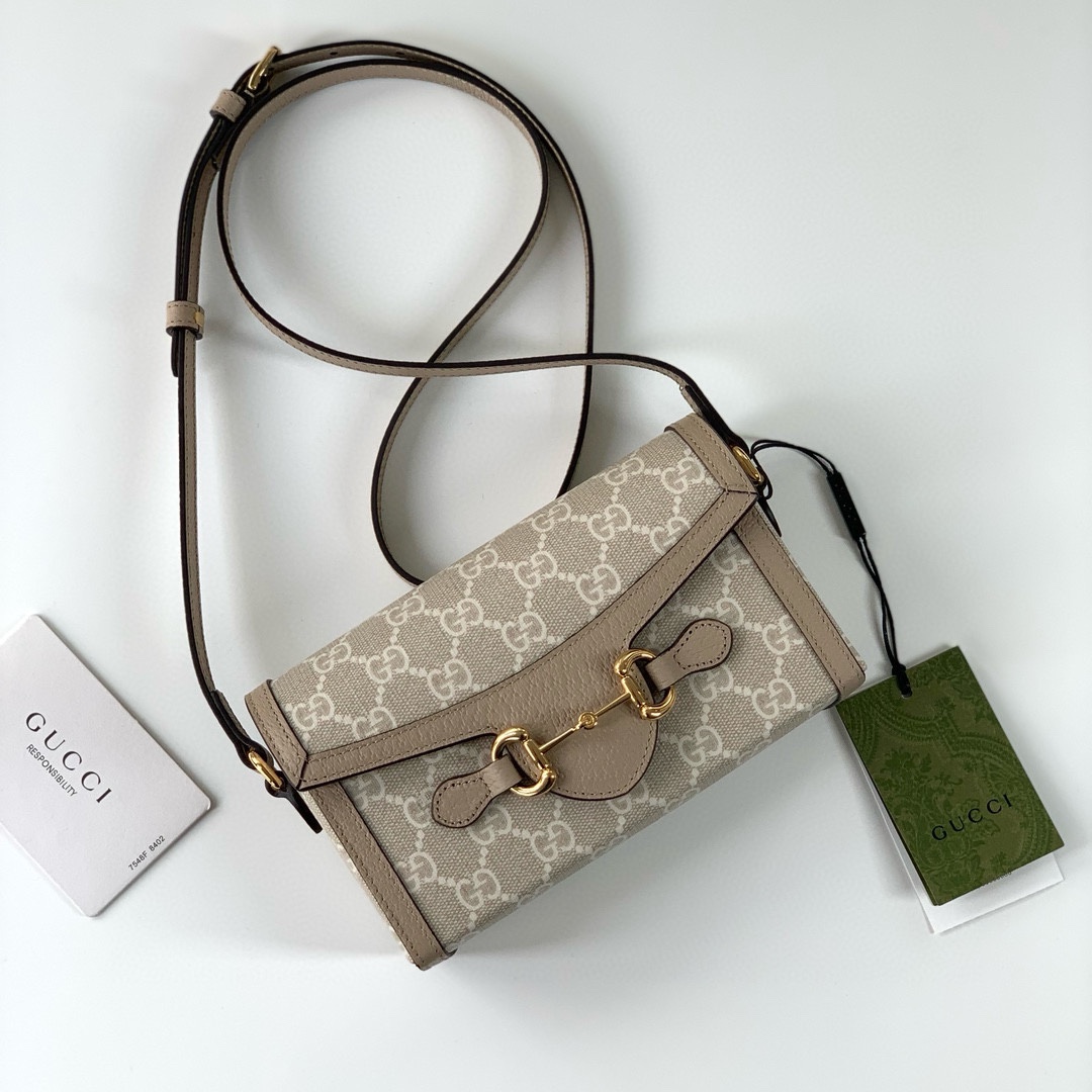 Gucci Horsebit 1955 Mini Handbag 699296 (Beige and White)