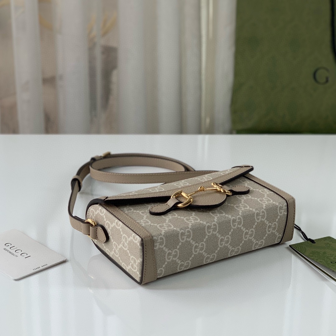 Gucci Horsebit 1955 Mini Handbag 699296 (Beige and White)