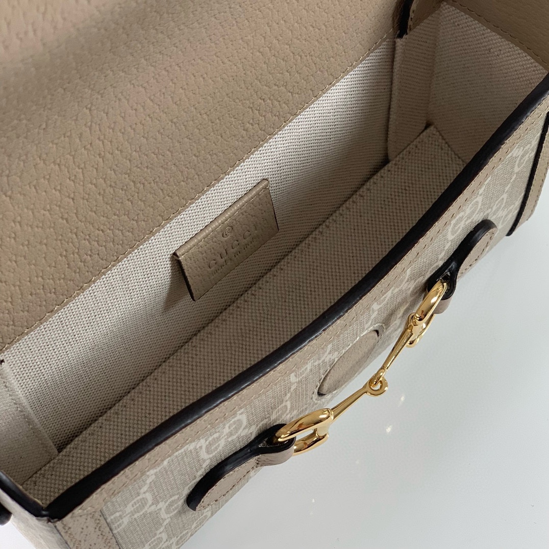 Gucci Horsebit 1955 Mini Handbag 699296 (Beige and White)