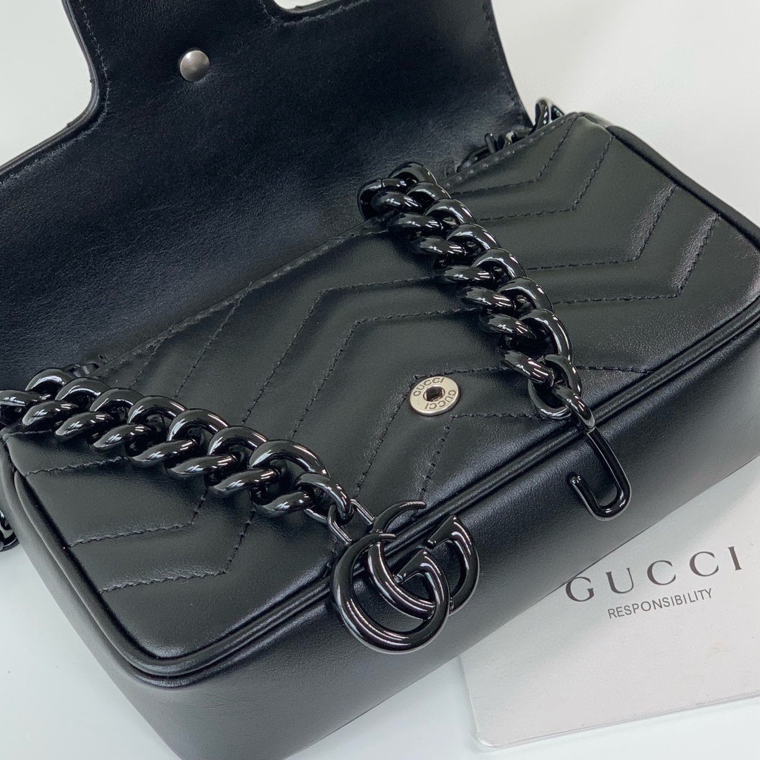 Gucci Marmont Mini Shoulder Bag 699757 (Black Quilted V-Leather)