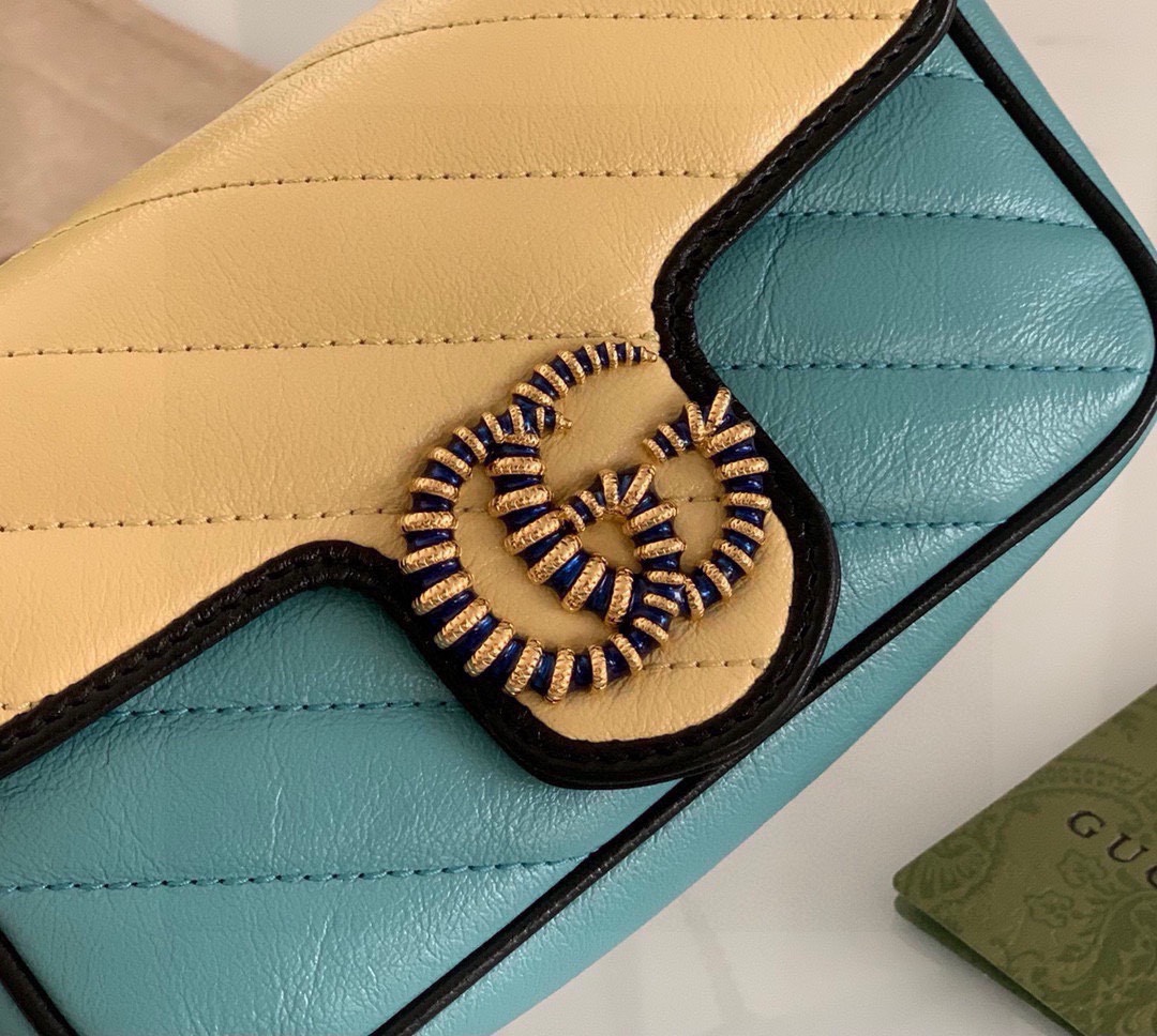 Gucci Marmont Summer Collection Mini Chain Bag 574969 (Cream Yellow & Light Blue)