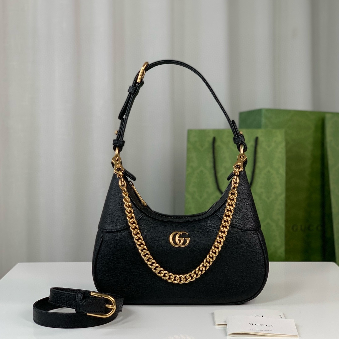 Gucci Aphrodite Small Crescent Shoulder Bag 731817 (Black Goat Leather)