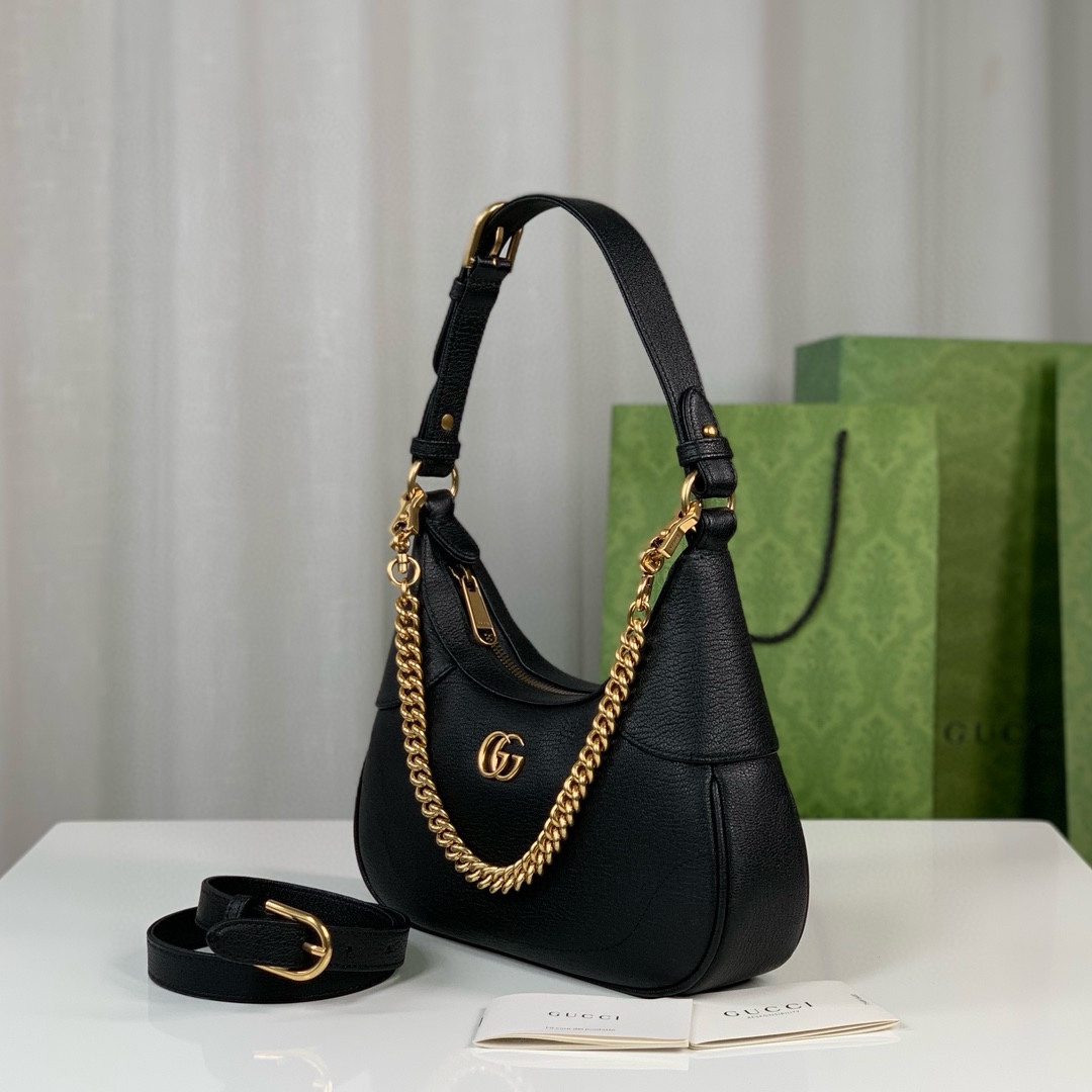 Gucci Aphrodite Small Crescent Shoulder Bag 731817 (Black Goat Leather)