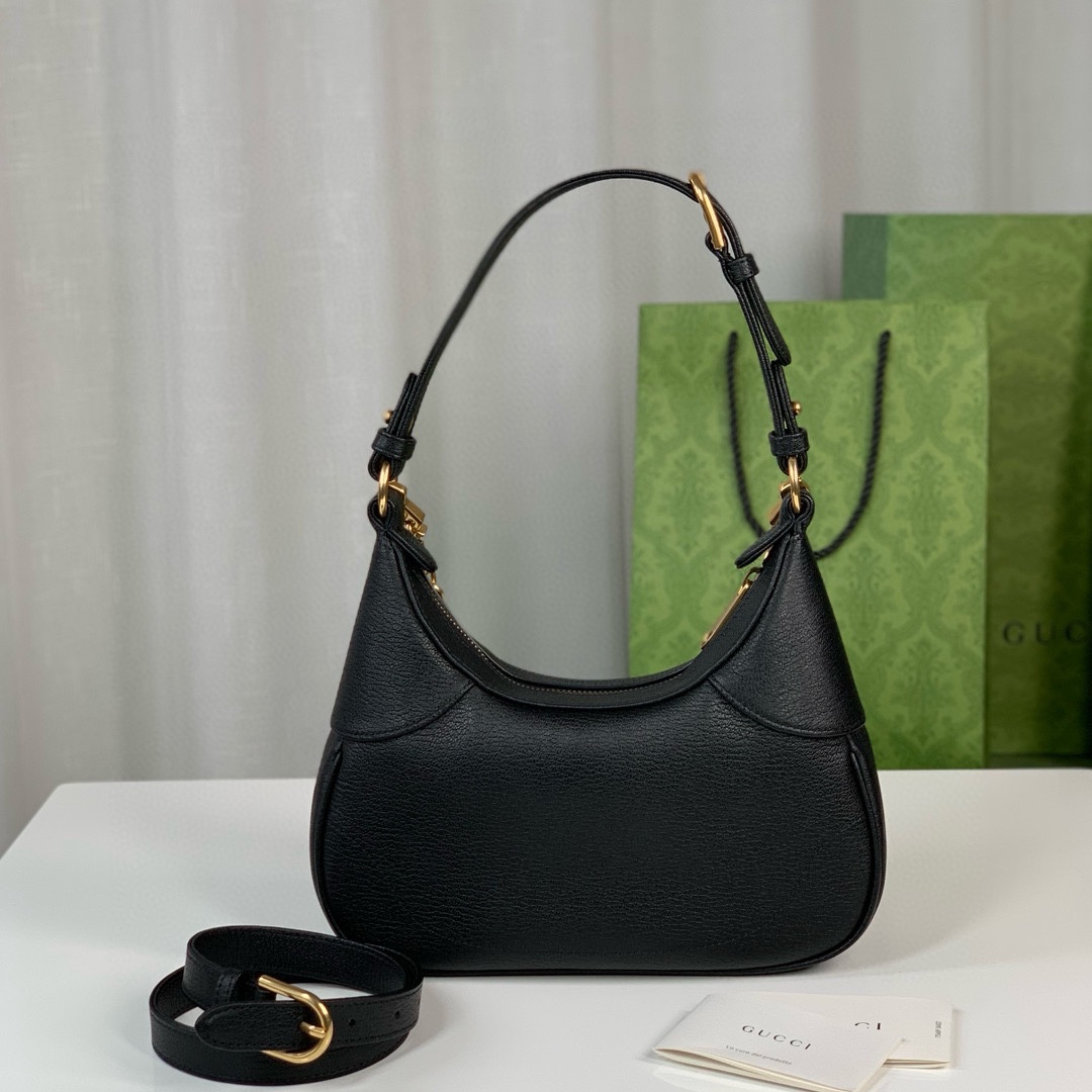 Gucci Aphrodite Small Crescent Shoulder Bag 731817 (Black Goat Leather)