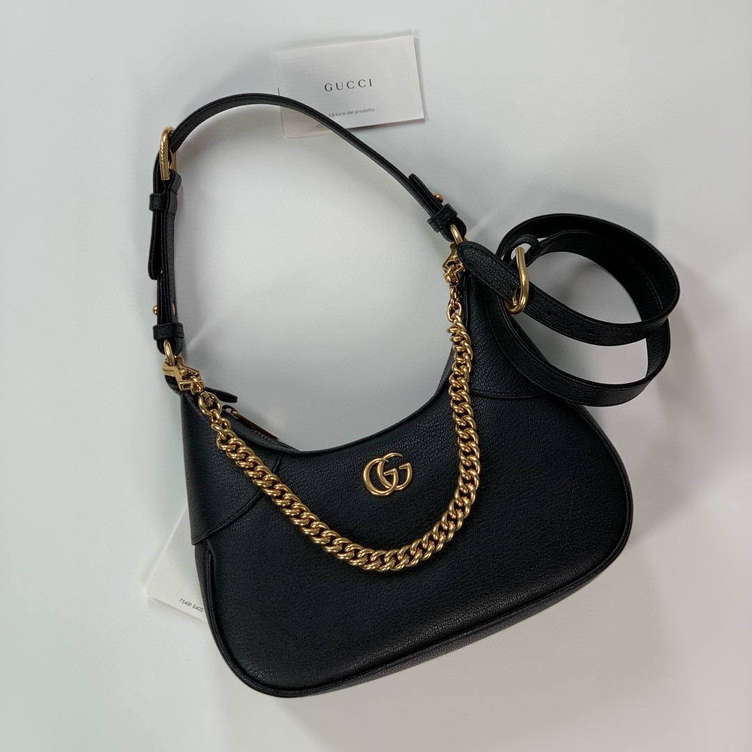 Gucci Aphrodite Small Crescent Shoulder Bag 731817 (Black Goat Leather)