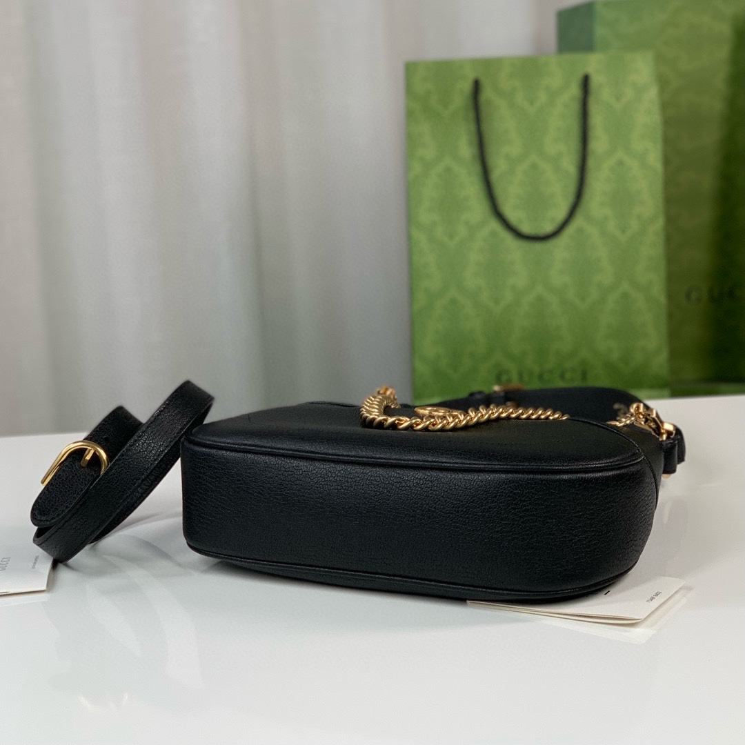 Gucci Aphrodite Small Crescent Shoulder Bag 731817 (Black Goat Leather)