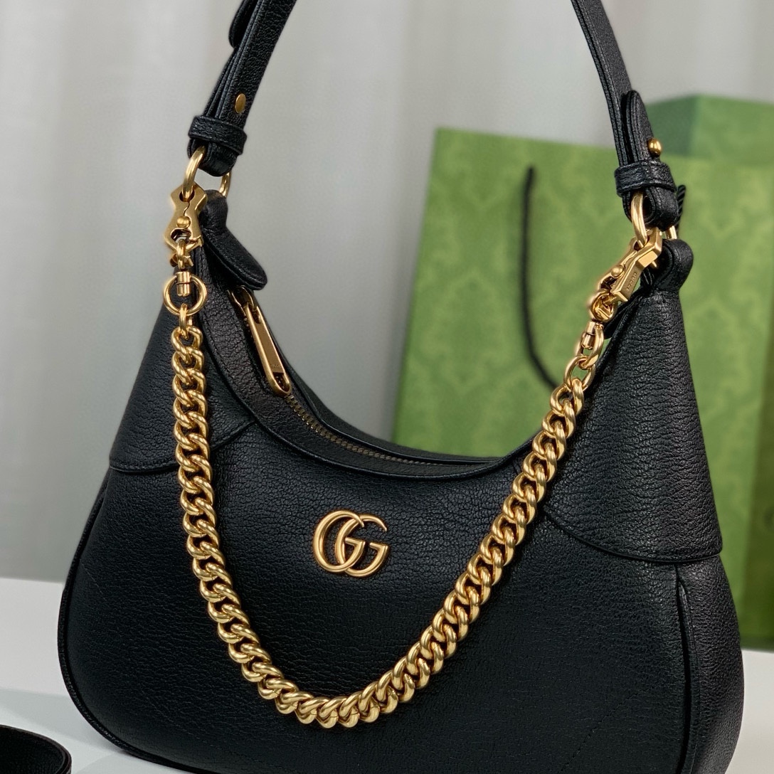 Gucci Aphrodite Small Crescent Shoulder Bag 731817 (Black Goat Leather)