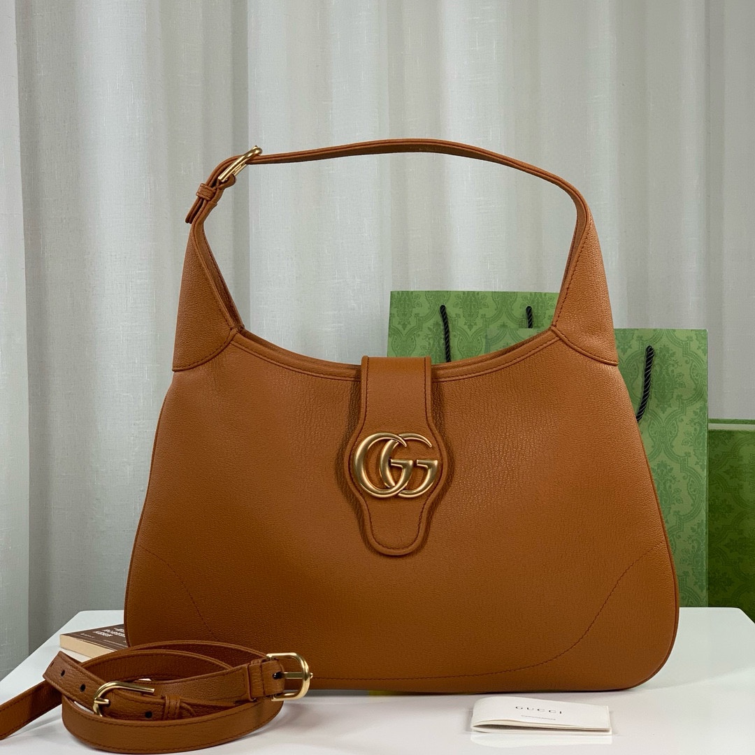 Gucci Aphrodite Medium Crescent Shoulder Bag 726274 (Brown Goat Leather)