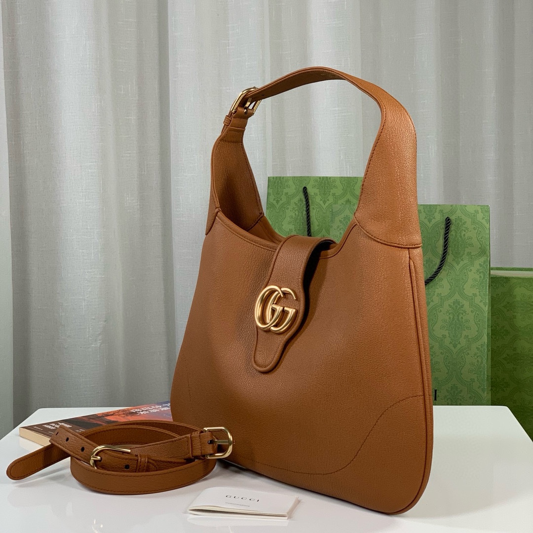 Gucci Aphrodite Medium Crescent Shoulder Bag 726274 (Brown Goat Leather)