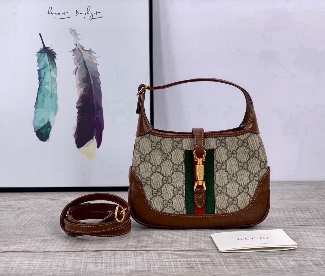 Gucci Jackie 1961 Mini Bag 637092 (Brown with Red and Green Web Stripe)