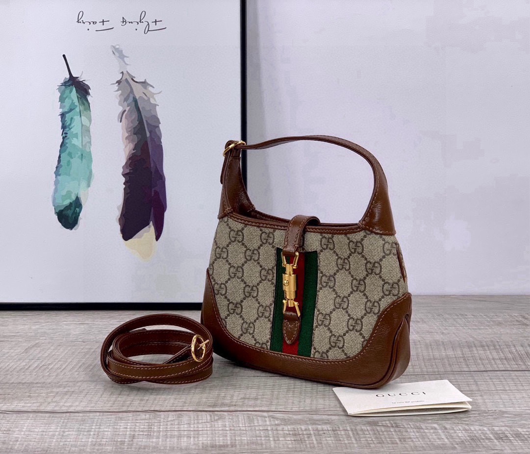 Gucci Jackie 1961 Mini Bag 637092 (Brown with Red and Green Web Stripe)