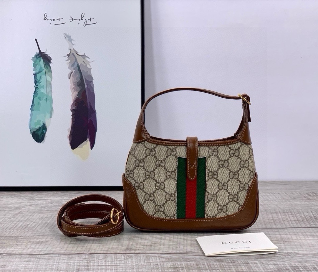 Gucci Jackie 1961 Mini Bag 637092 (Brown with Red and Green Web Stripe)