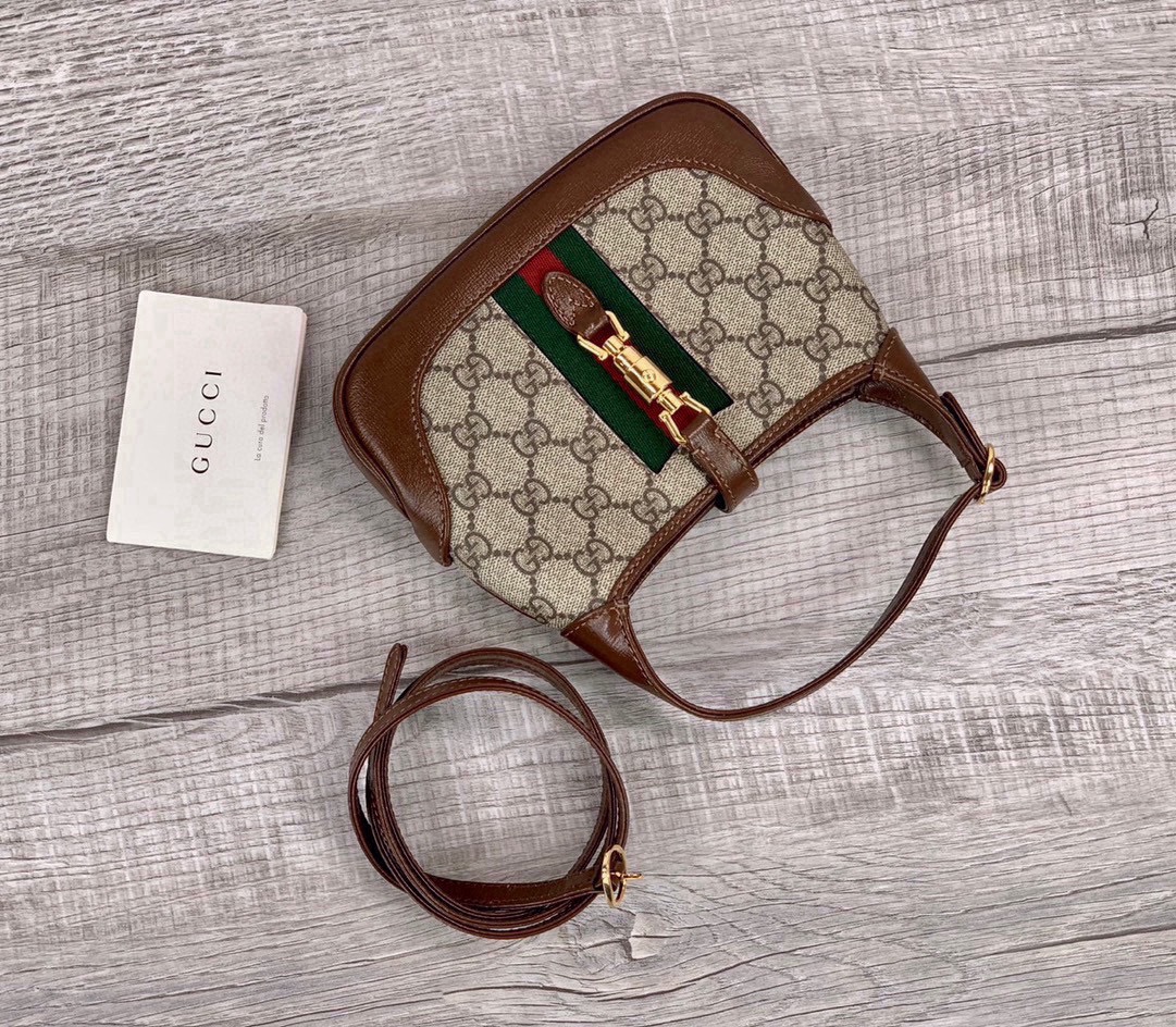 Gucci Jackie 1961 Mini Bag 637092 (Brown with Red and Green Web Stripe)