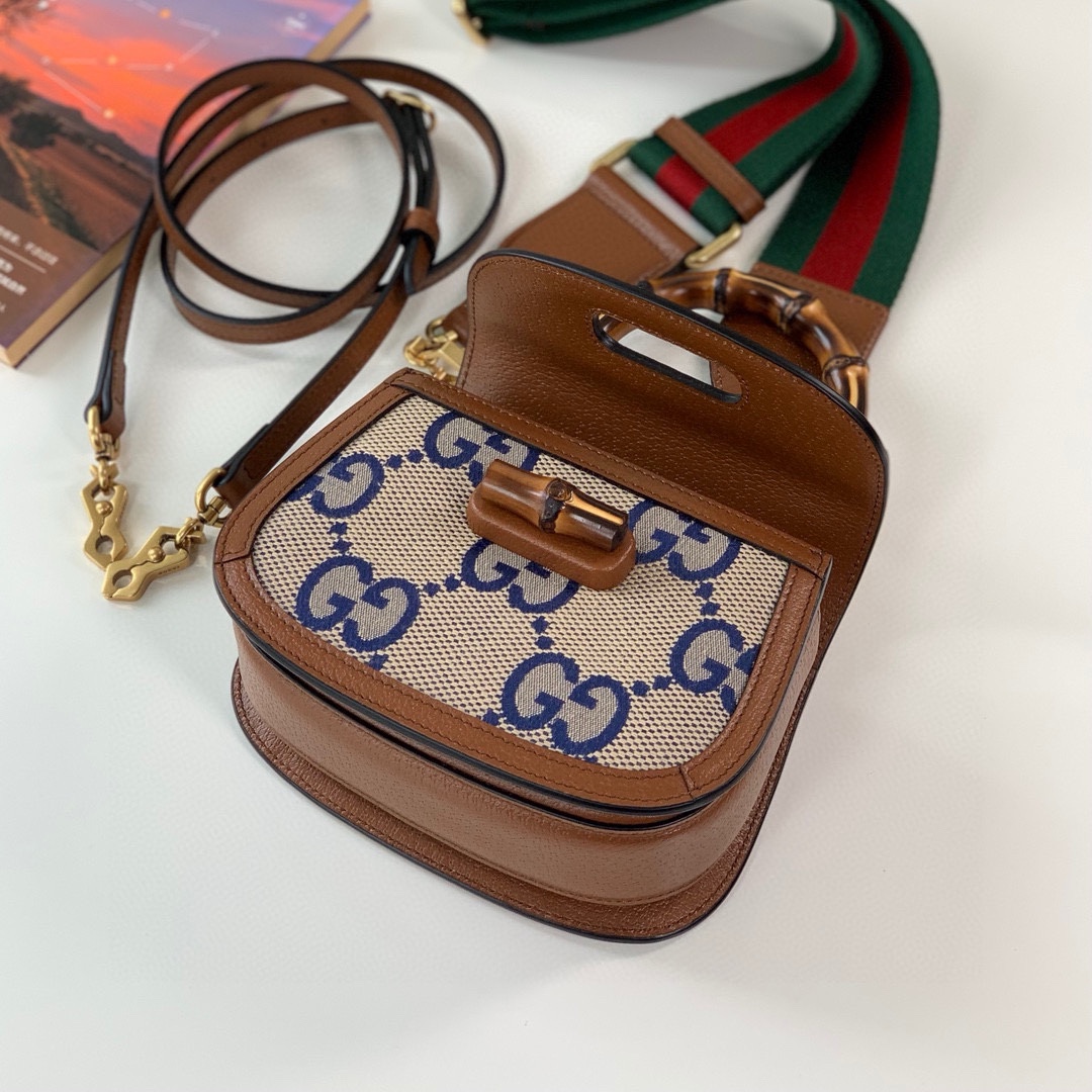 Gucci Diana Super Double G Bamboo Mini Bag 686864 (Camel & Blue)