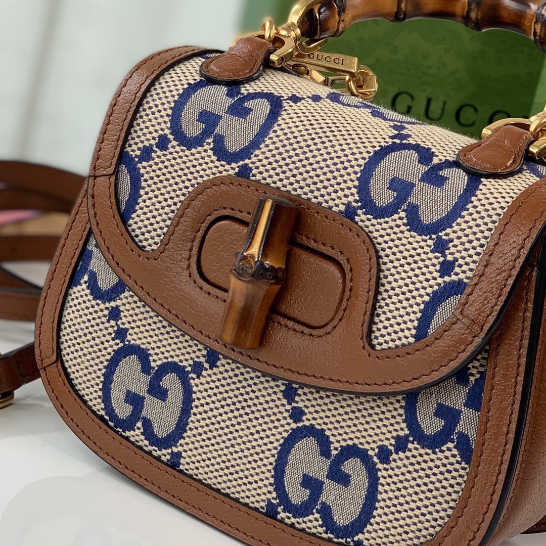 Gucci Diana Super Double G Bamboo Mini Bag 686864 (Camel & Blue)