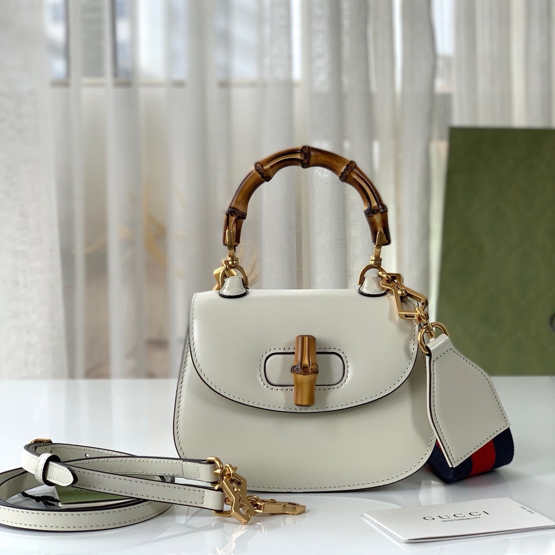 Gucci Diana Bamboo Top Handle Bag 686864 White Leather