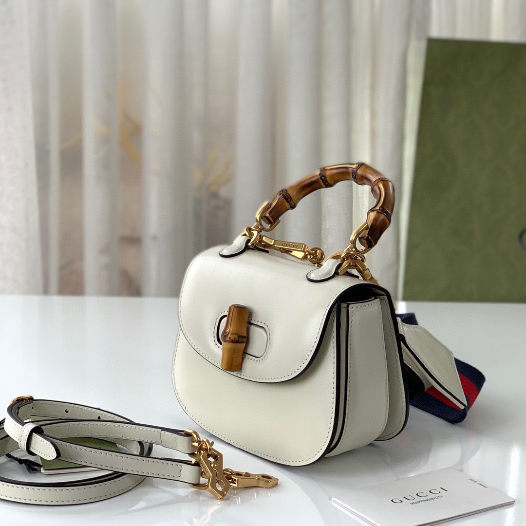 Gucci Diana Bamboo Top Handle Bag 686864 White Leather