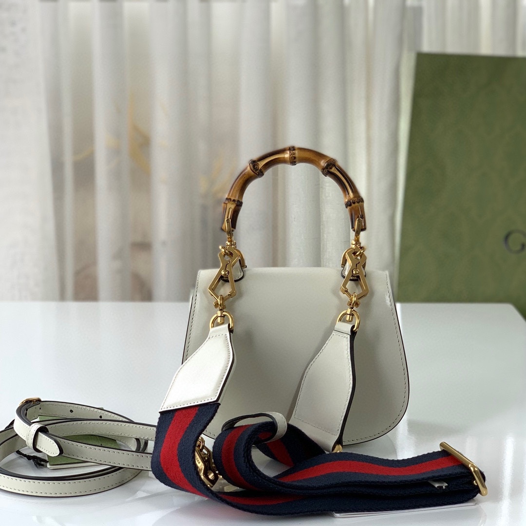 Gucci Diana Bamboo Top Handle Bag 686864 White Leather