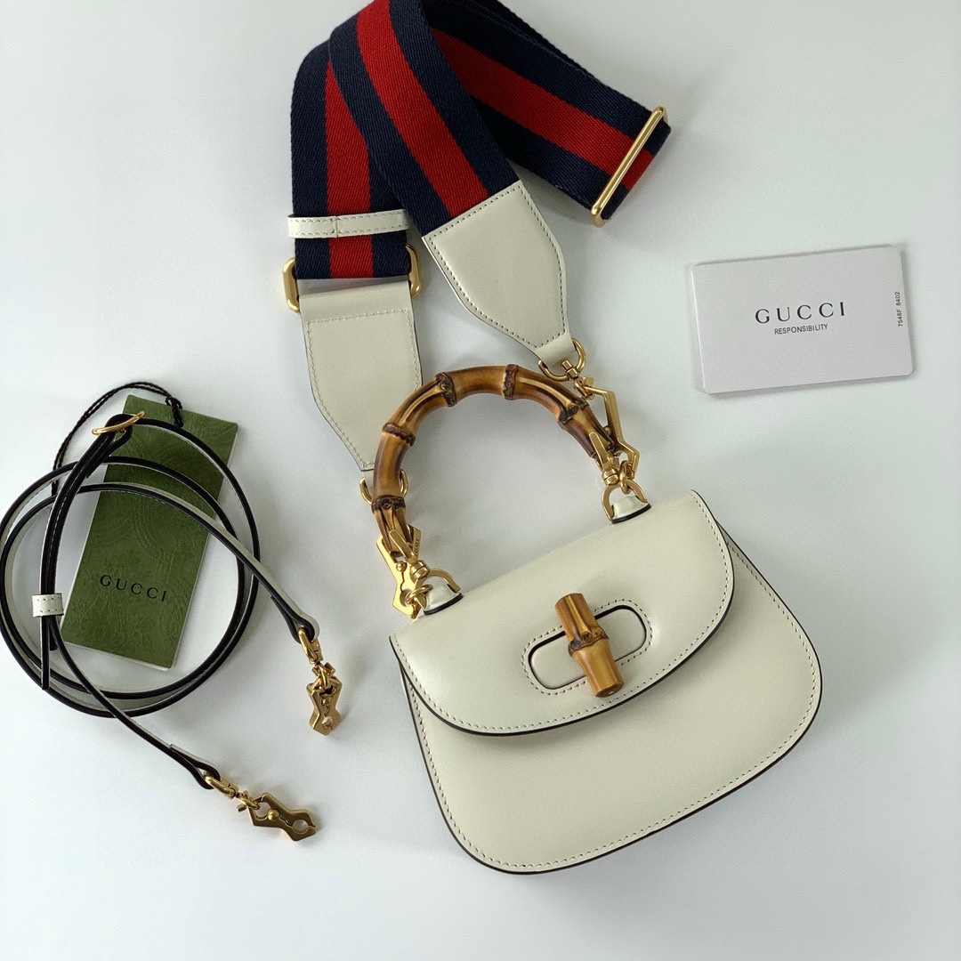 Gucci Diana Bamboo Top Handle Bag 686864 White Leather