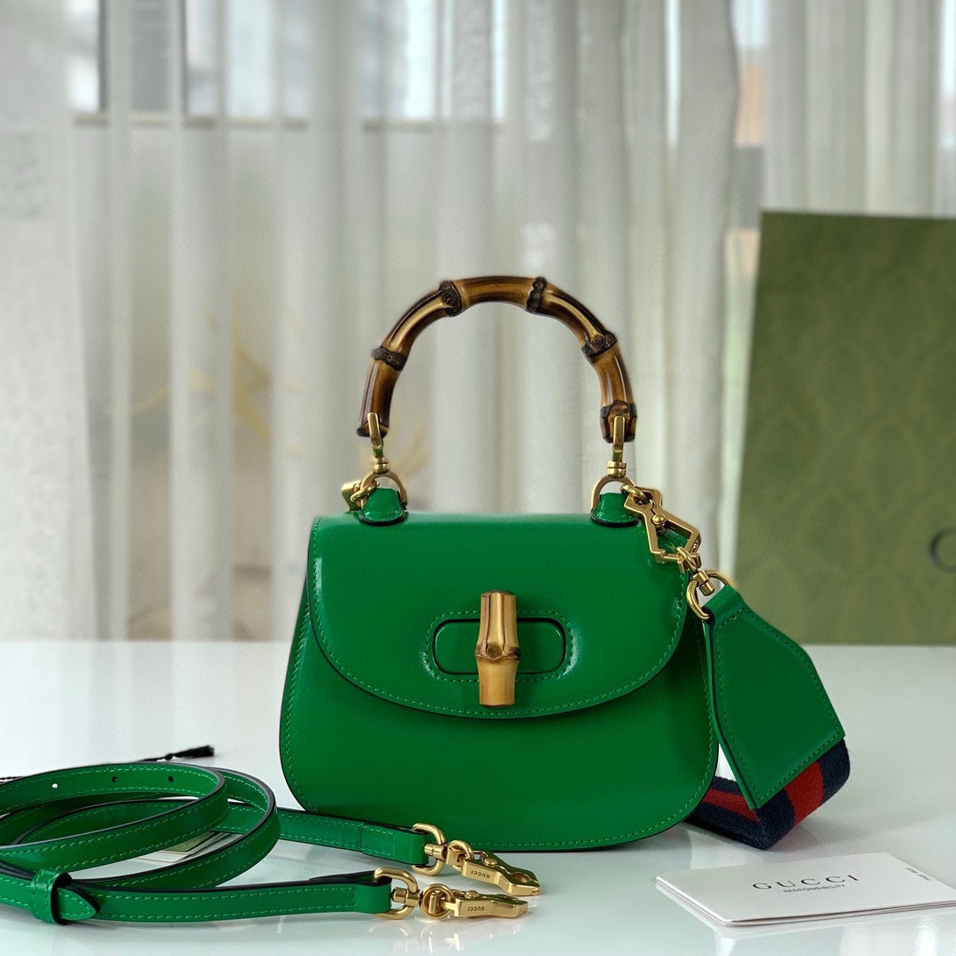 Gucci Diana Bamboo Top Handle Bag 686864 Green Leather