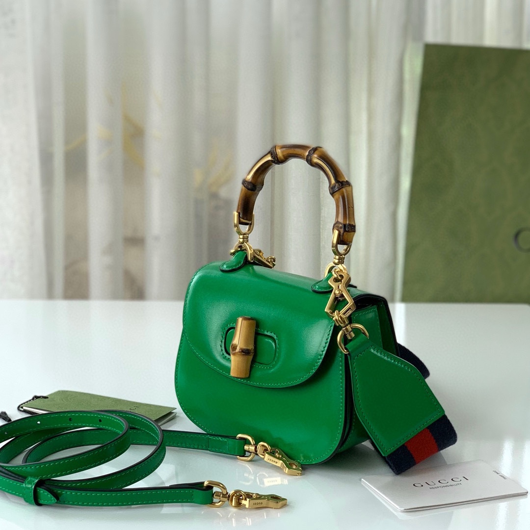 Gucci Diana Bamboo Top Handle Bag 686864 Green Leather