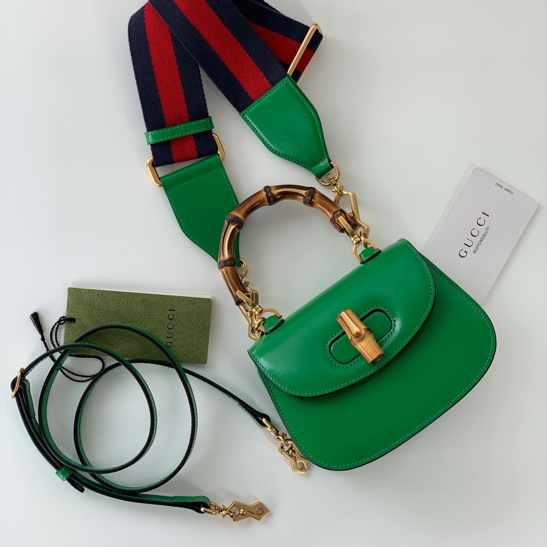 Gucci Diana Bamboo Top Handle Bag 686864 Green Leather