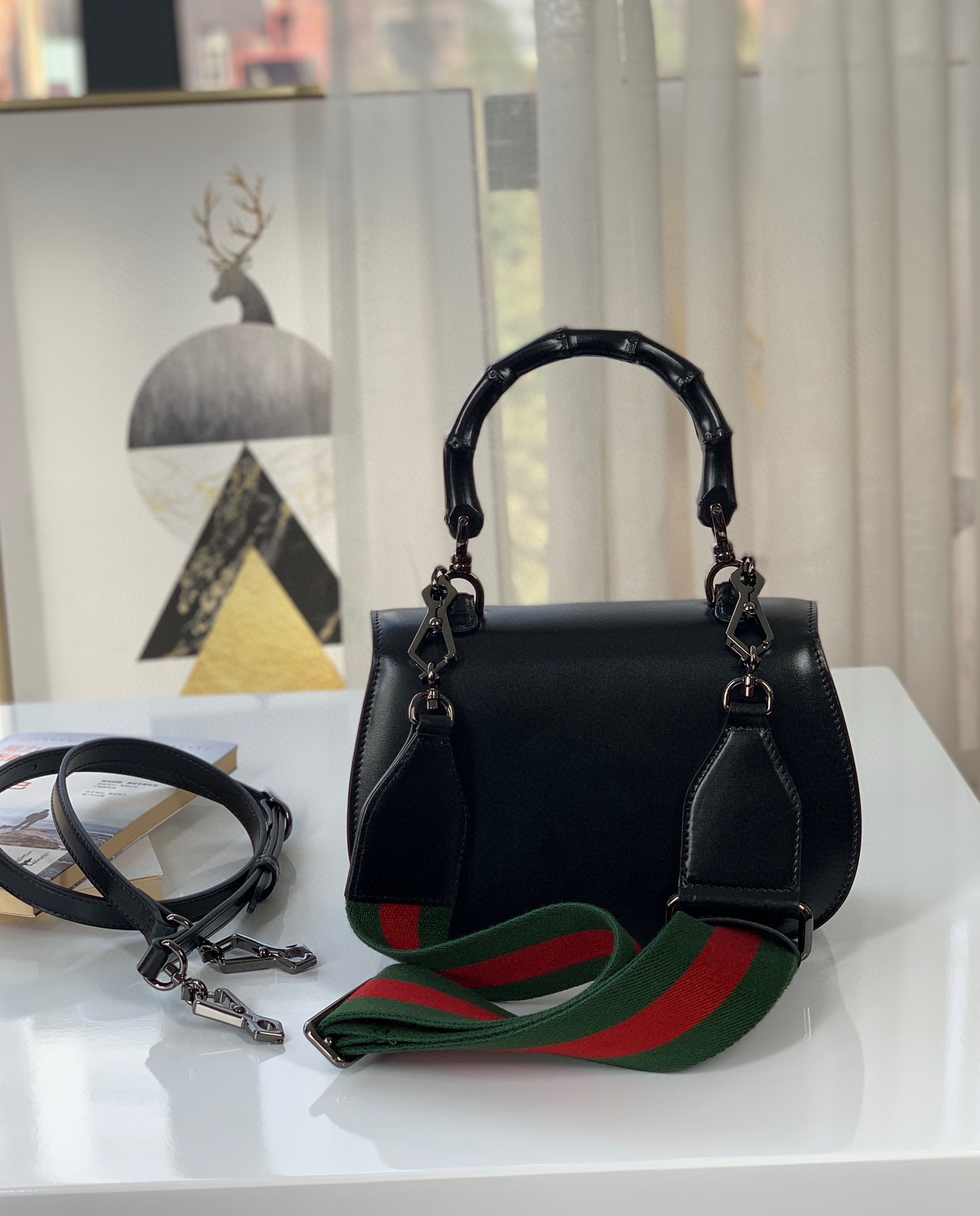 Gucci Diana Bamboo Top Handle Bag 675797 Black Leather