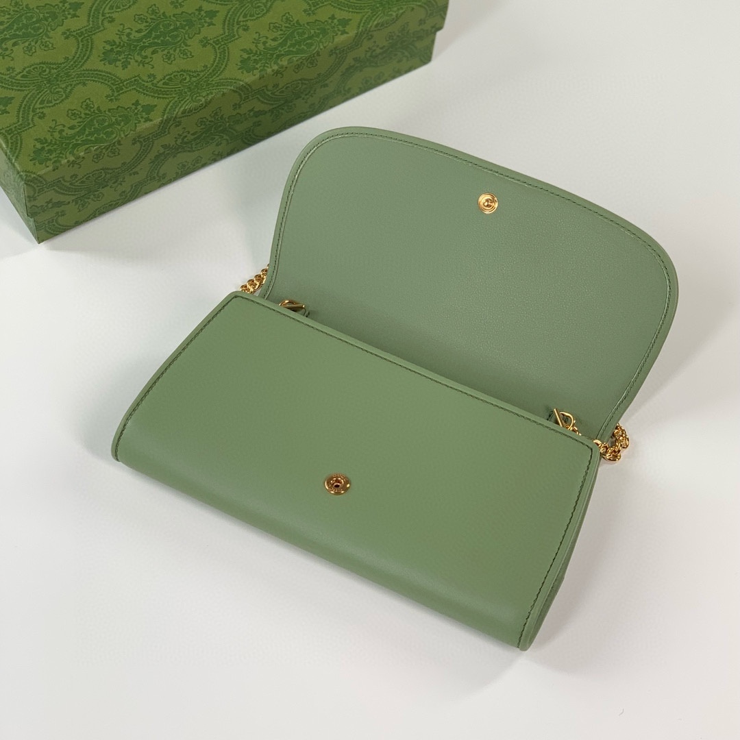 Gucci GG Blondie Chain Bag 725215 Green Leather