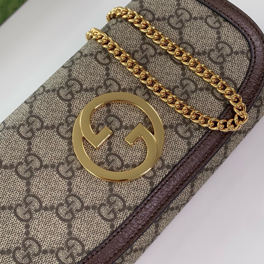 Gucci GG Blondie Chain Bag 725215 Beige PVC with Brown Leather Trim