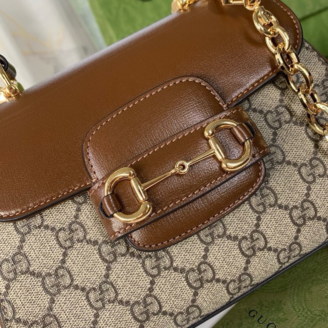 Gucci Horsebit 1955 Top Handle Bag 703848 Beige and Ebony GG