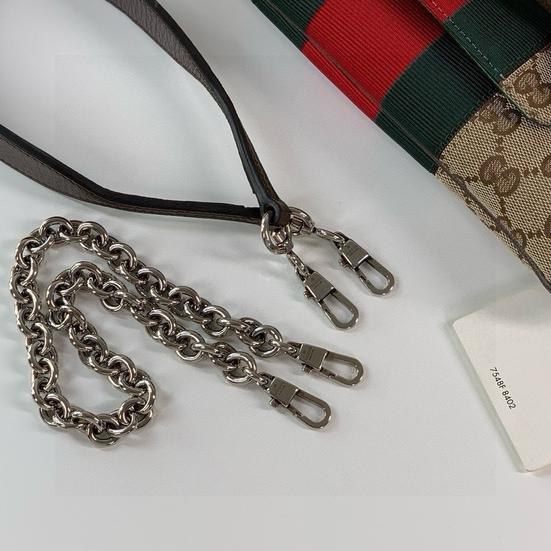 Gucci Horsebit Chain Small Shoulder Bag 764339 Beige and Ebony GG