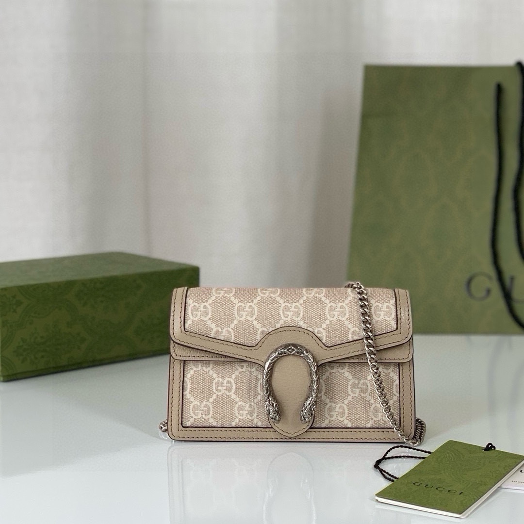 Gucci Dionysus GG Super Mini Handbag 476432 Beige and White