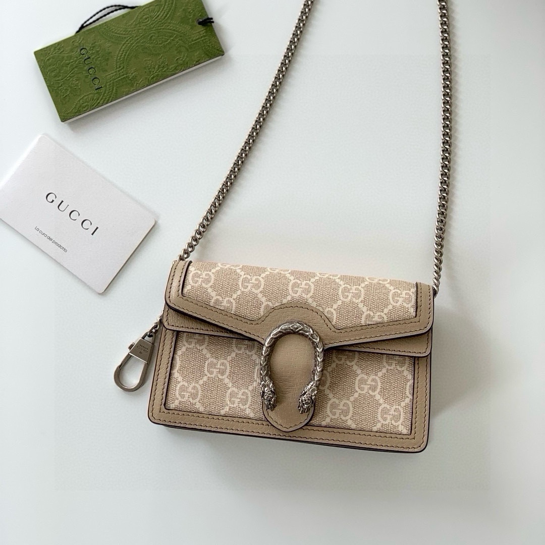 Gucci Dionysus GG Super Mini Handbag 476432 Beige and White